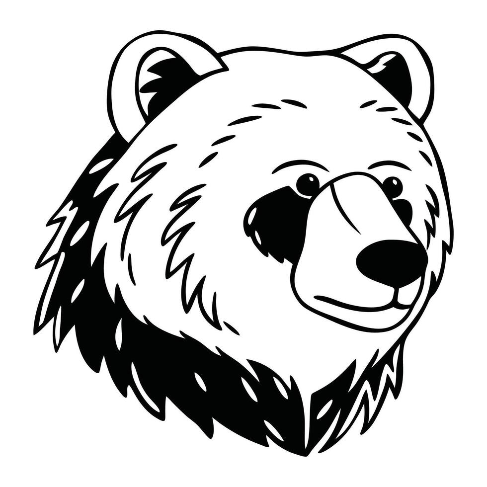 a black and white drawing of a bear head. vector