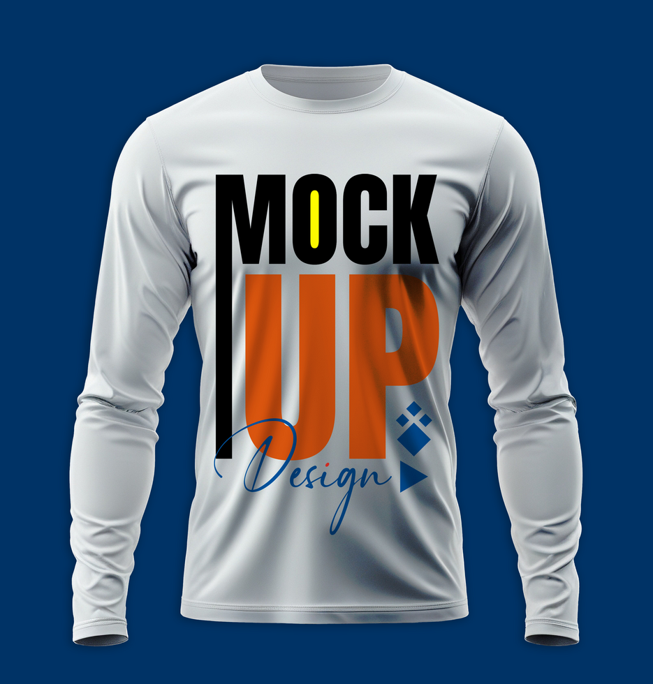 Unique long sleeve white t shirt mockup with tshirt design for apparel presentation projects psd