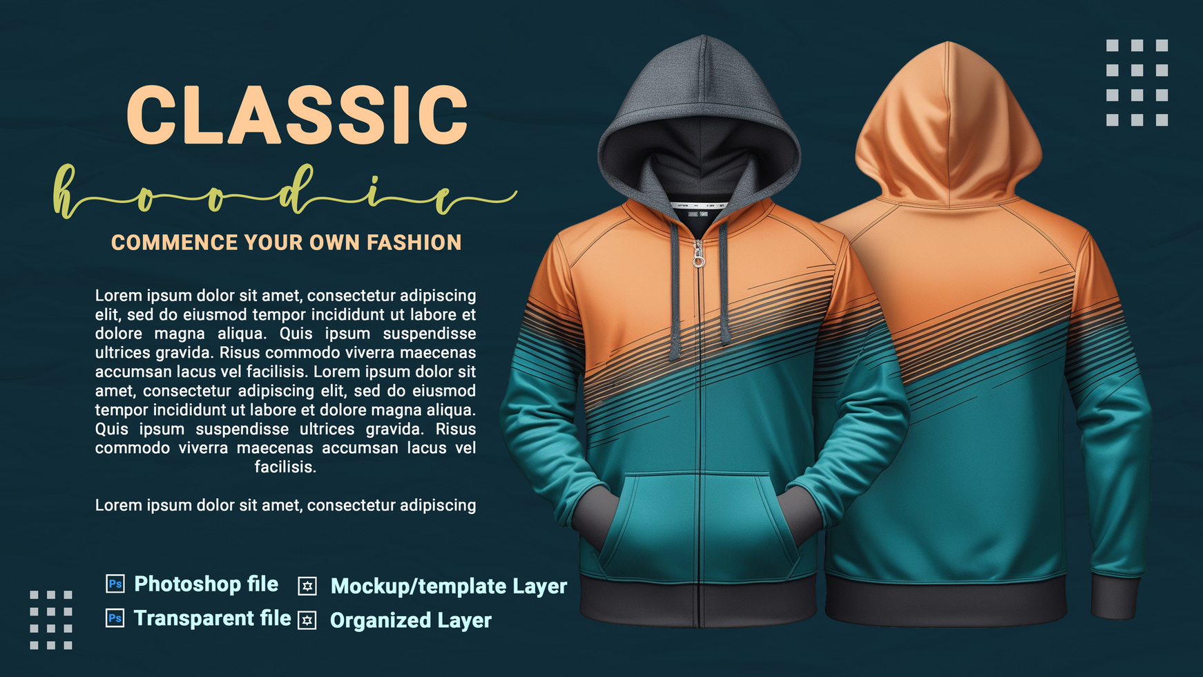Classic hoodie mockup design featuring isolated jumper in casual style psd