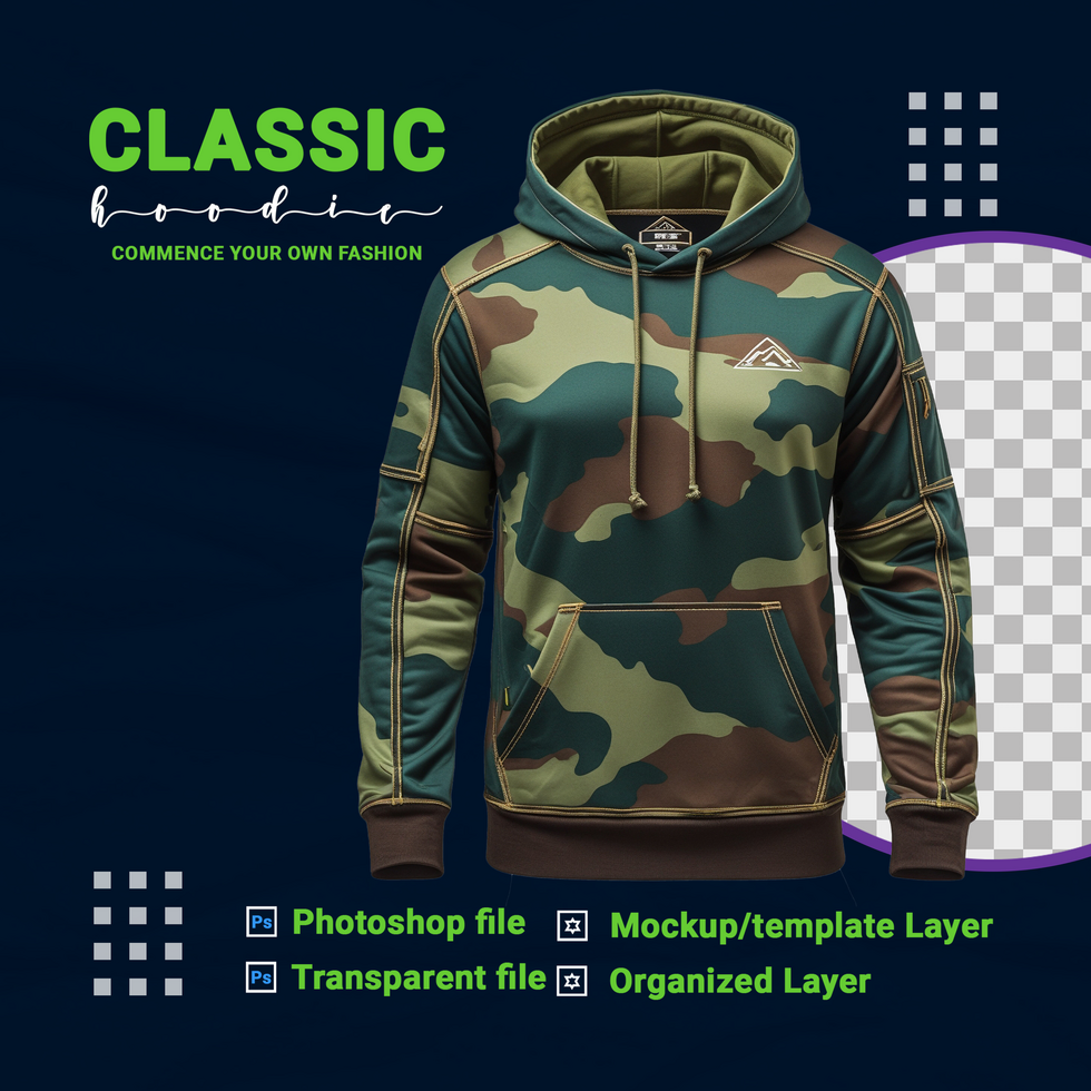 Casual army jumper and hoodie style template for product showcase and advertising psd