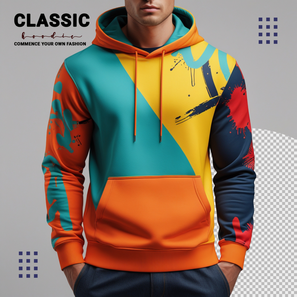 Eye-catching Hoodie template design with model view for casual attire and streetwear style showcase psd