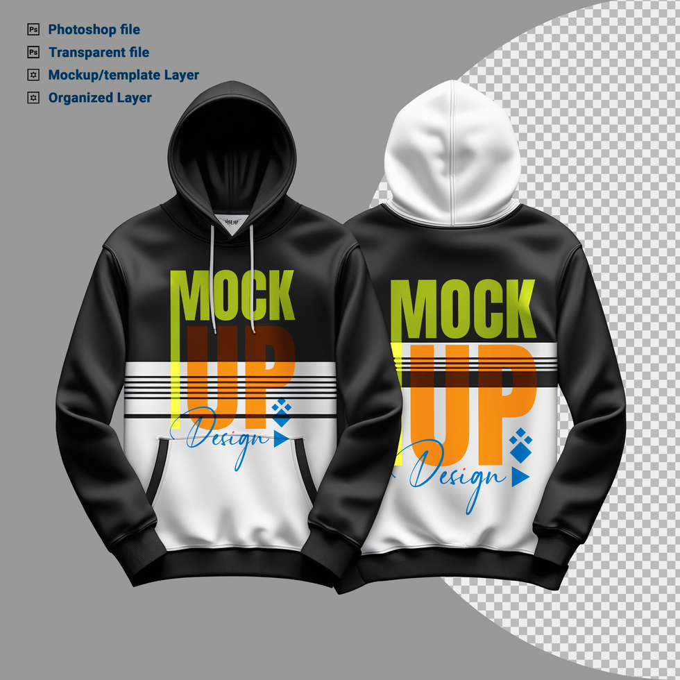 Jumper hoodie mockup template with sleeves mock up design for apparel showcase and streetwear psd