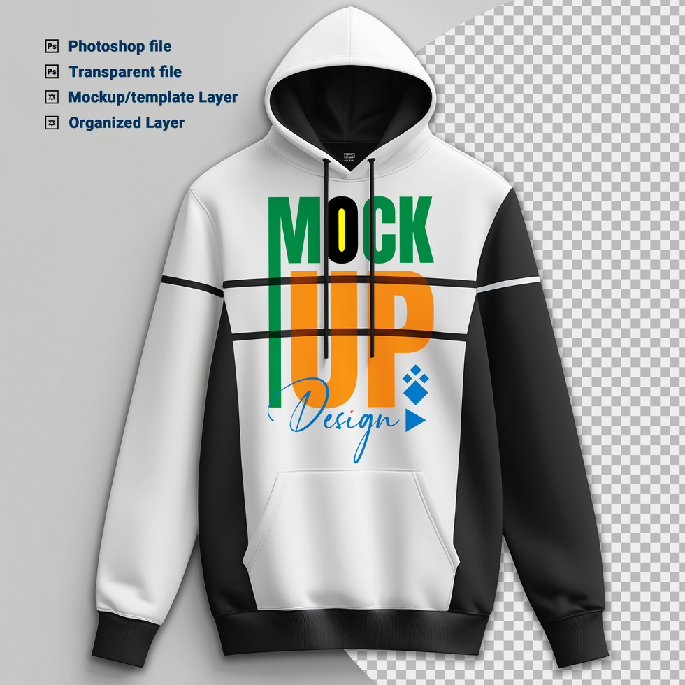 Realistic hoodie mockup template featuring front and back view of casual fashion wear psd
