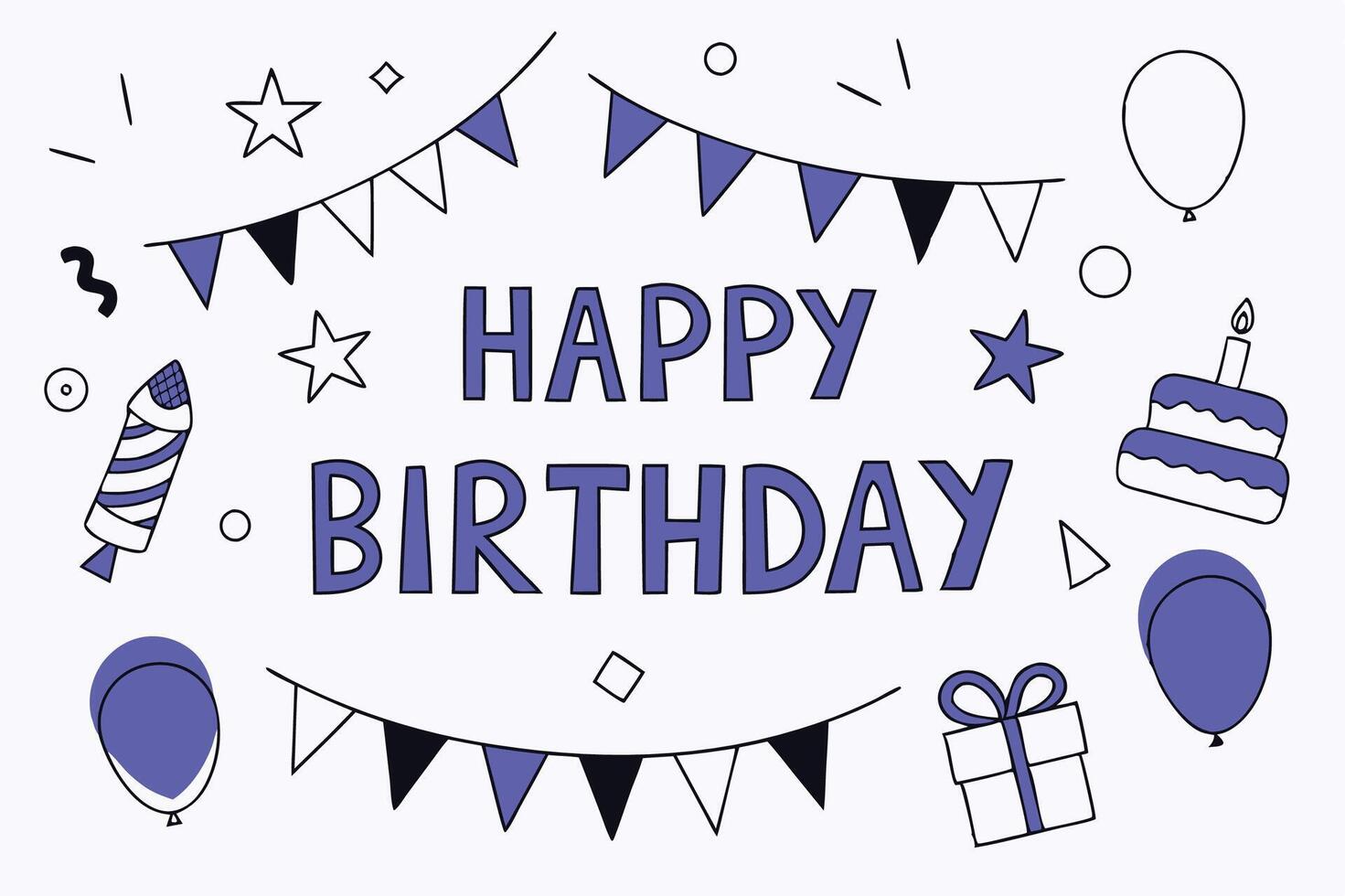 happy birthday card with balloons, balloons, and other items vector