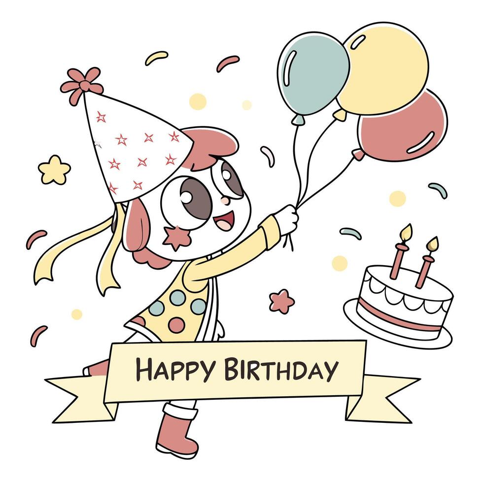 happy birthday card with a girl holding balloons vector