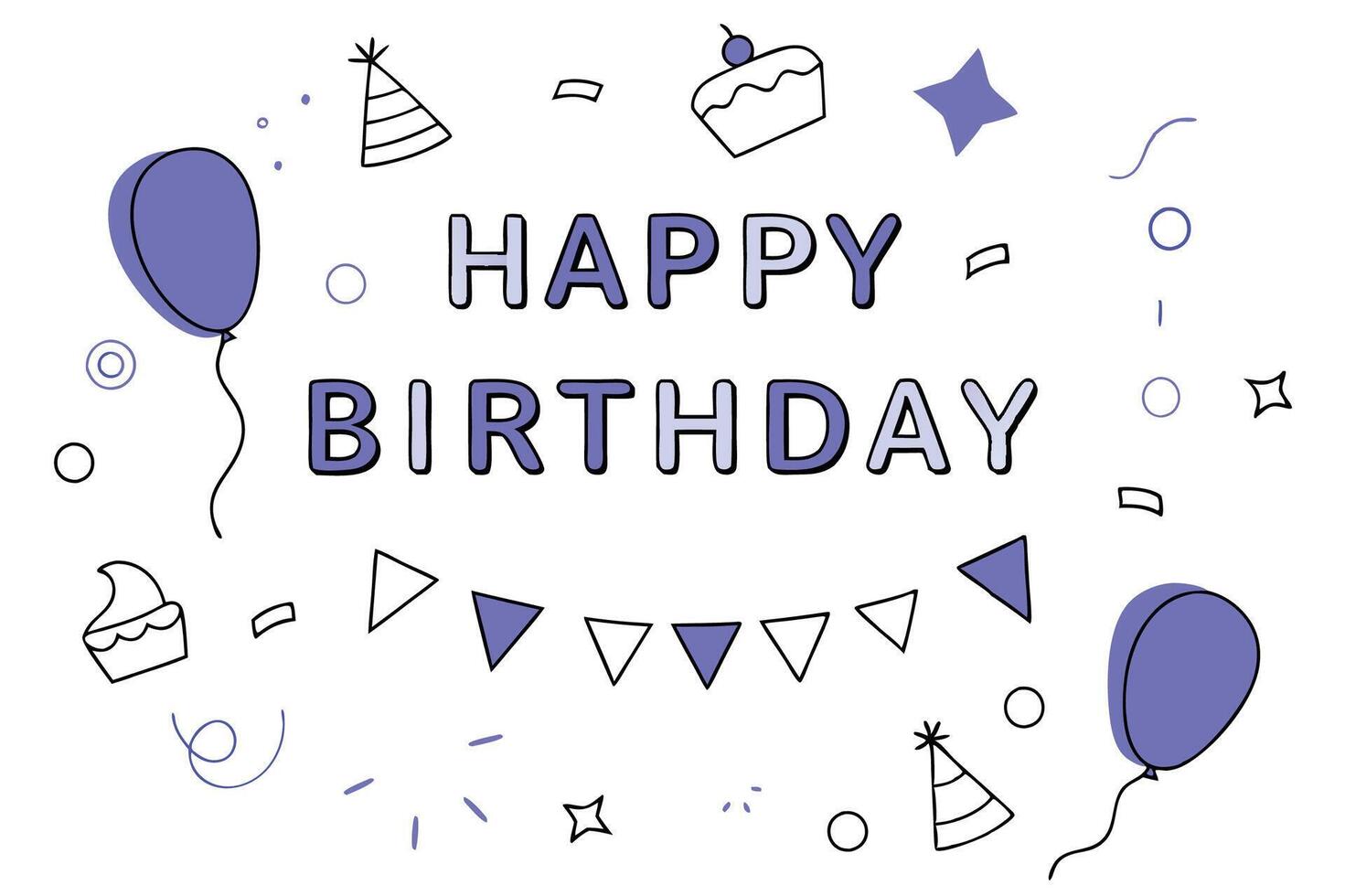 happy birthday card with balloons, confetti and other items vector