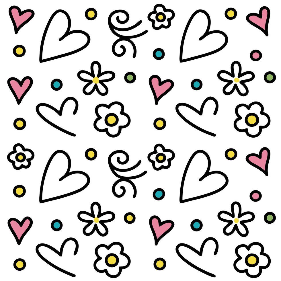 a pattern with hearts and flowers vector