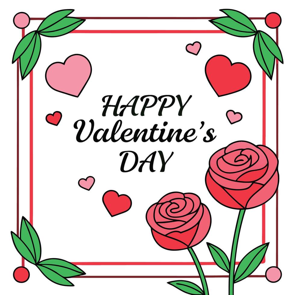 valentine's day card with roses and hearts vector