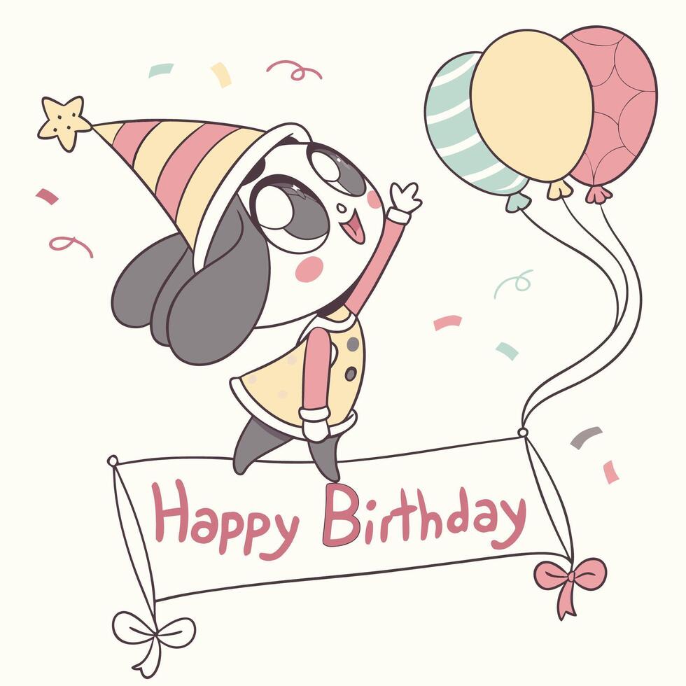 background happy birthday card with cartoon dog holding a banner vector