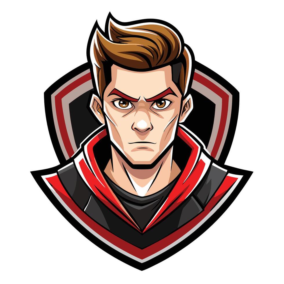a male esports player with a red and black jacket vector