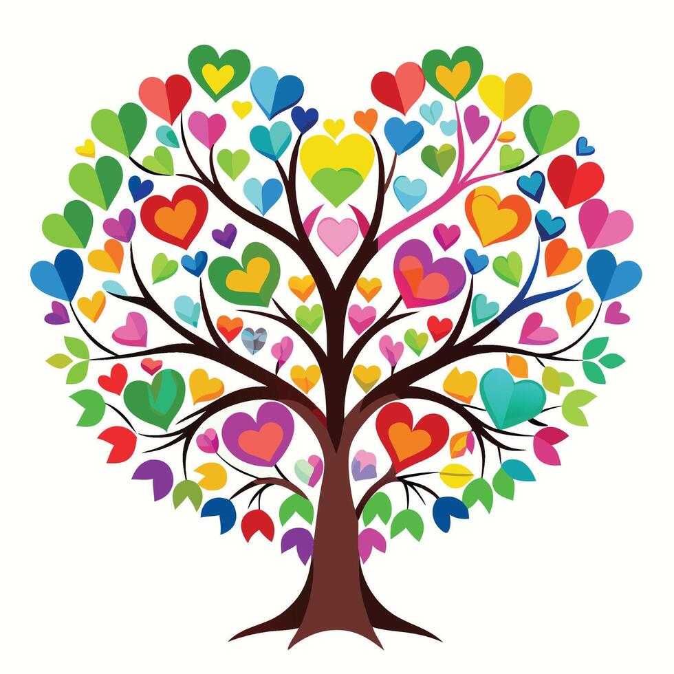 a colorful tree with hearts in the shape of a heart vector