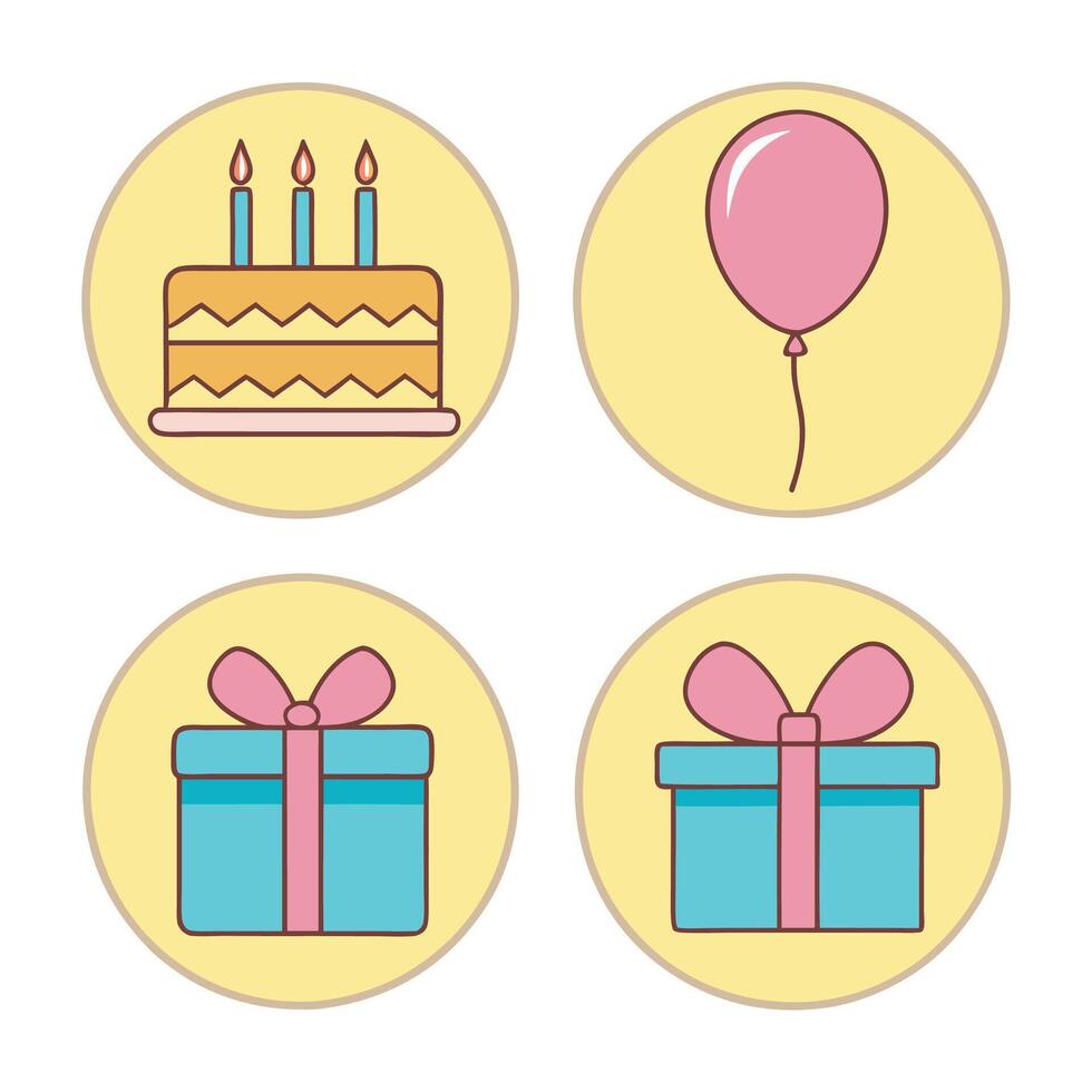 four different icons for a birthday party vector