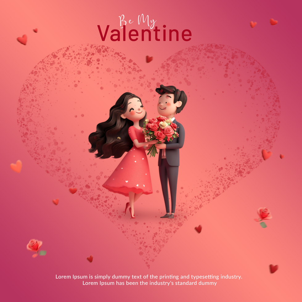 Romantic Valentine Day Greeting with 3D Couple Illustration psd