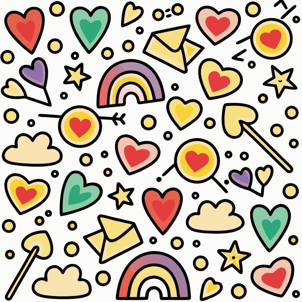 colorful pattern with hearts, rainbows and other symbols vector