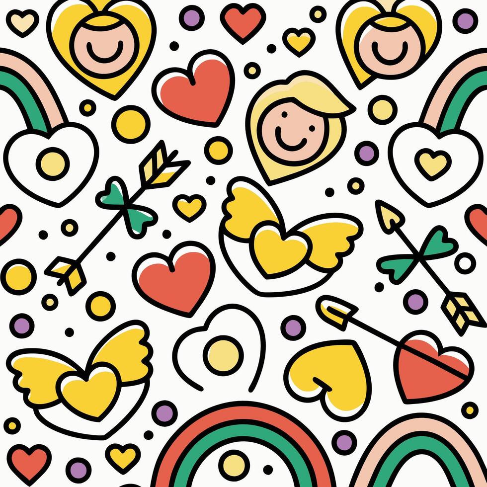 seamless pattern with hearts and rainbows vector