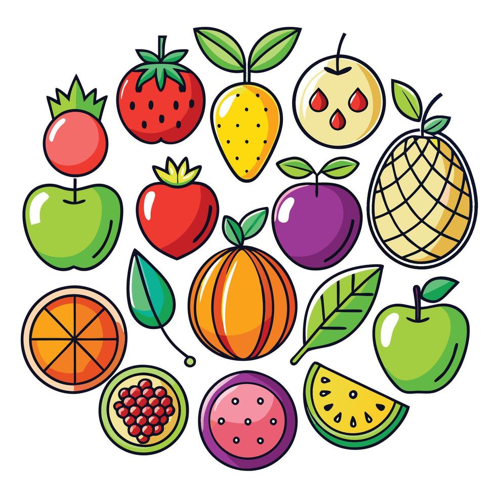 fruit icons set in a circle vector