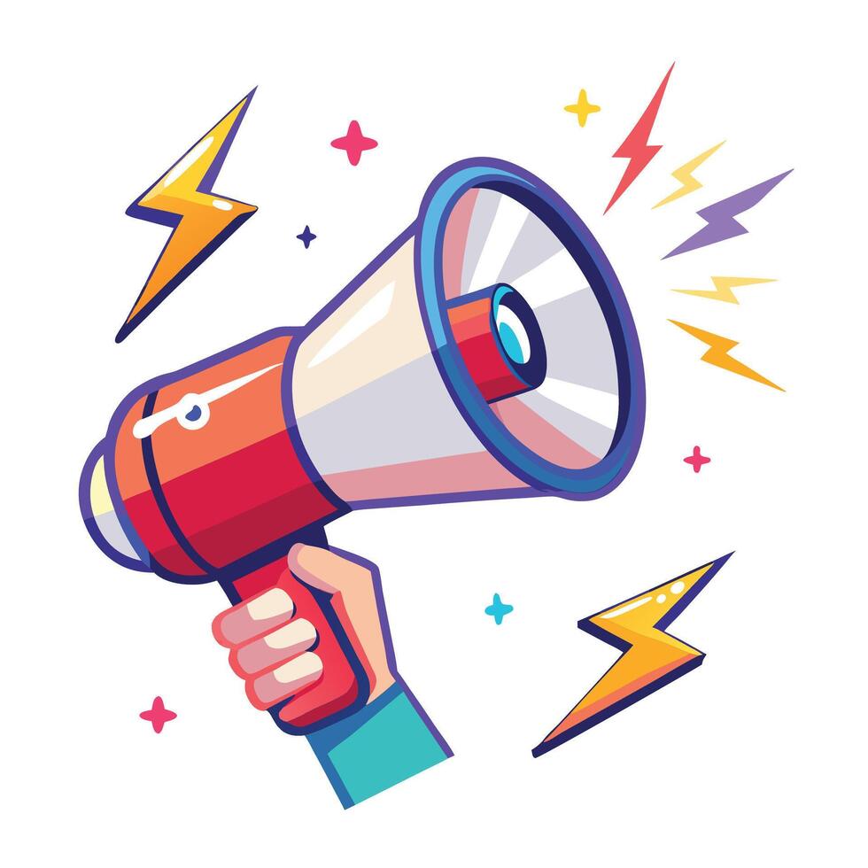 megaphone lightning bolts vector