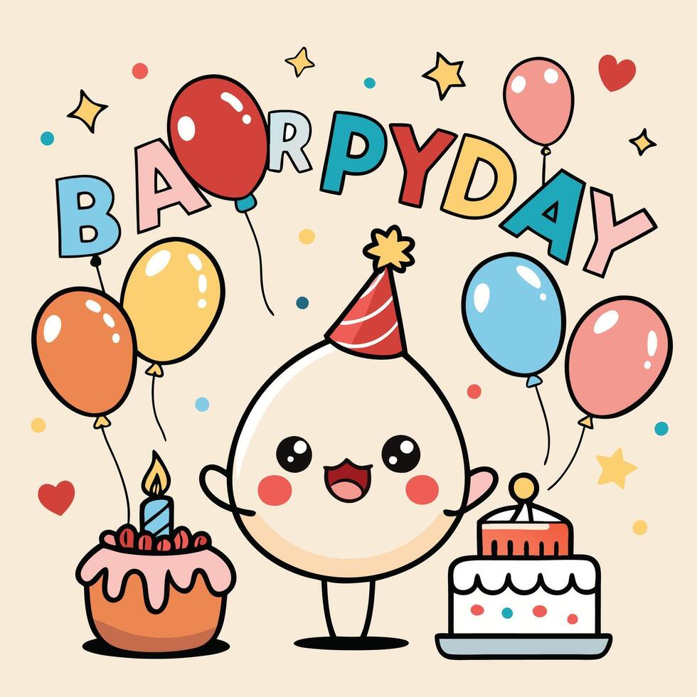 happy birthday card with cute egg and balloons vector