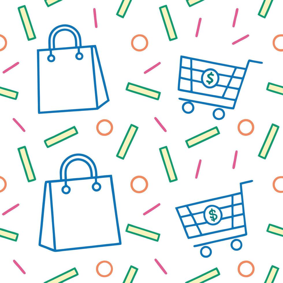 shopping cart and shopping bag seamless pattern vector