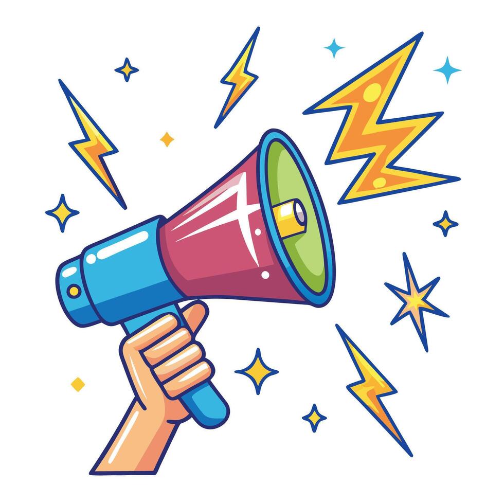 holding megaphone with lightning vector
