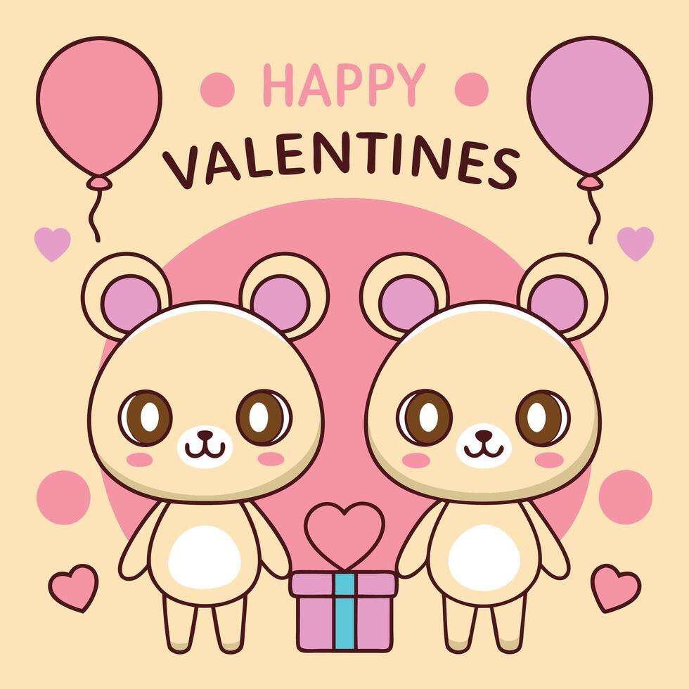 two cute bears holding a gift box with the words happy valentine's day vector