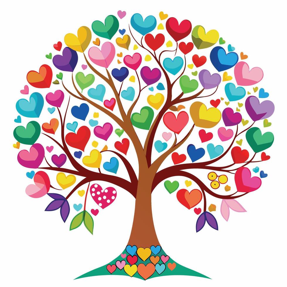 colorful tree with many hearts on it, vector