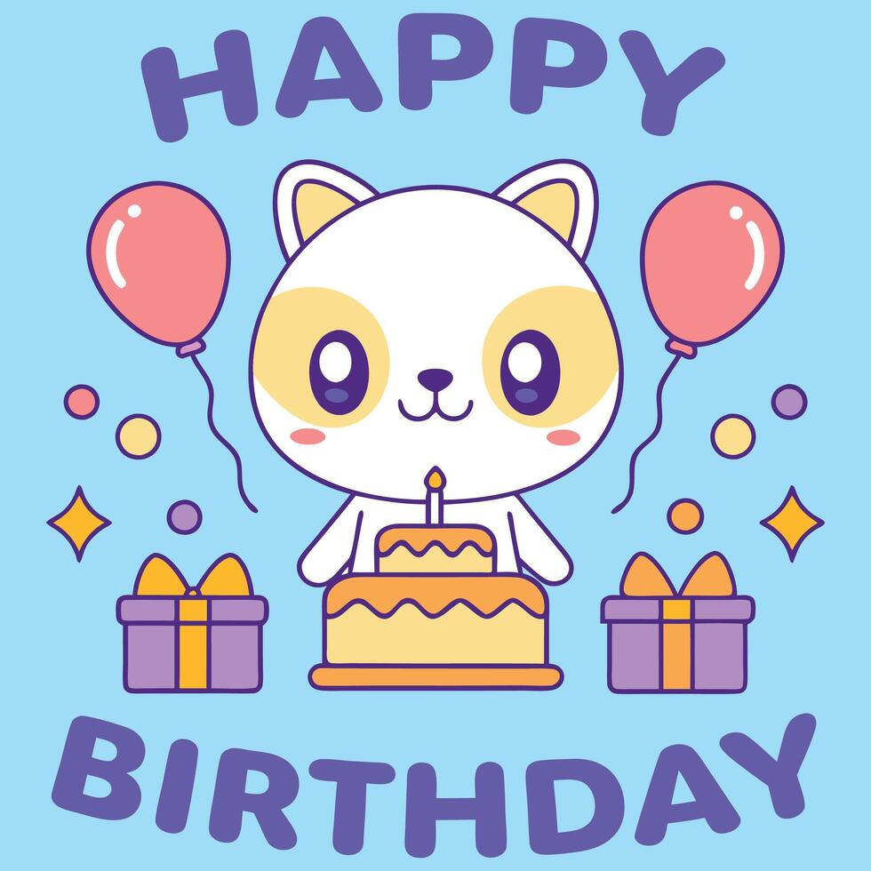 happy birthday card with a cute cat vector