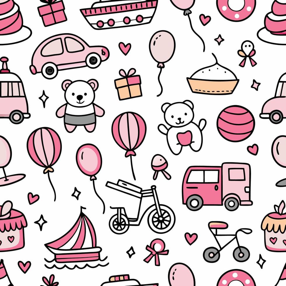 pink seamless pattern with various items vector