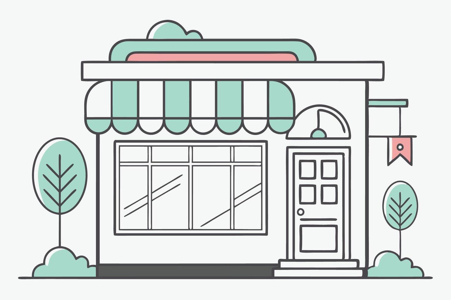 a small business building with awning and trees vector