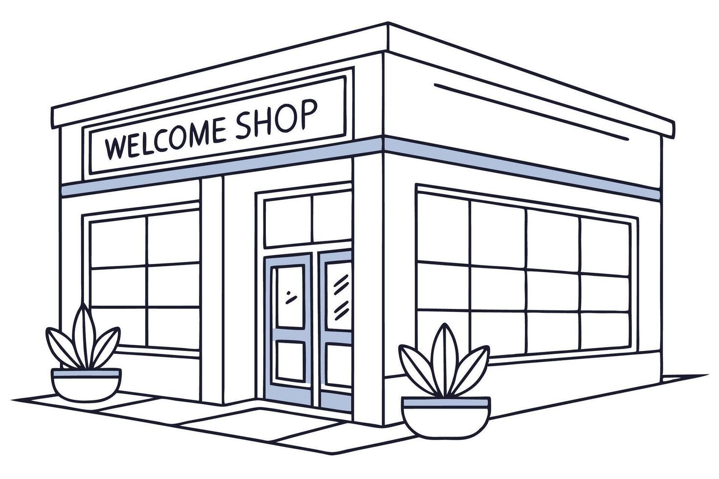 a cartoon building with the word welcome shop on it vector