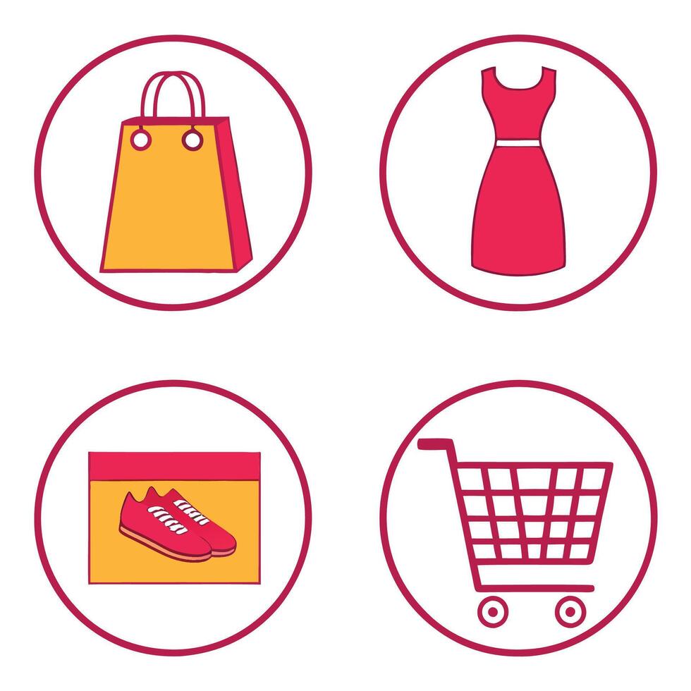 four different icons of shopping and clothing vector