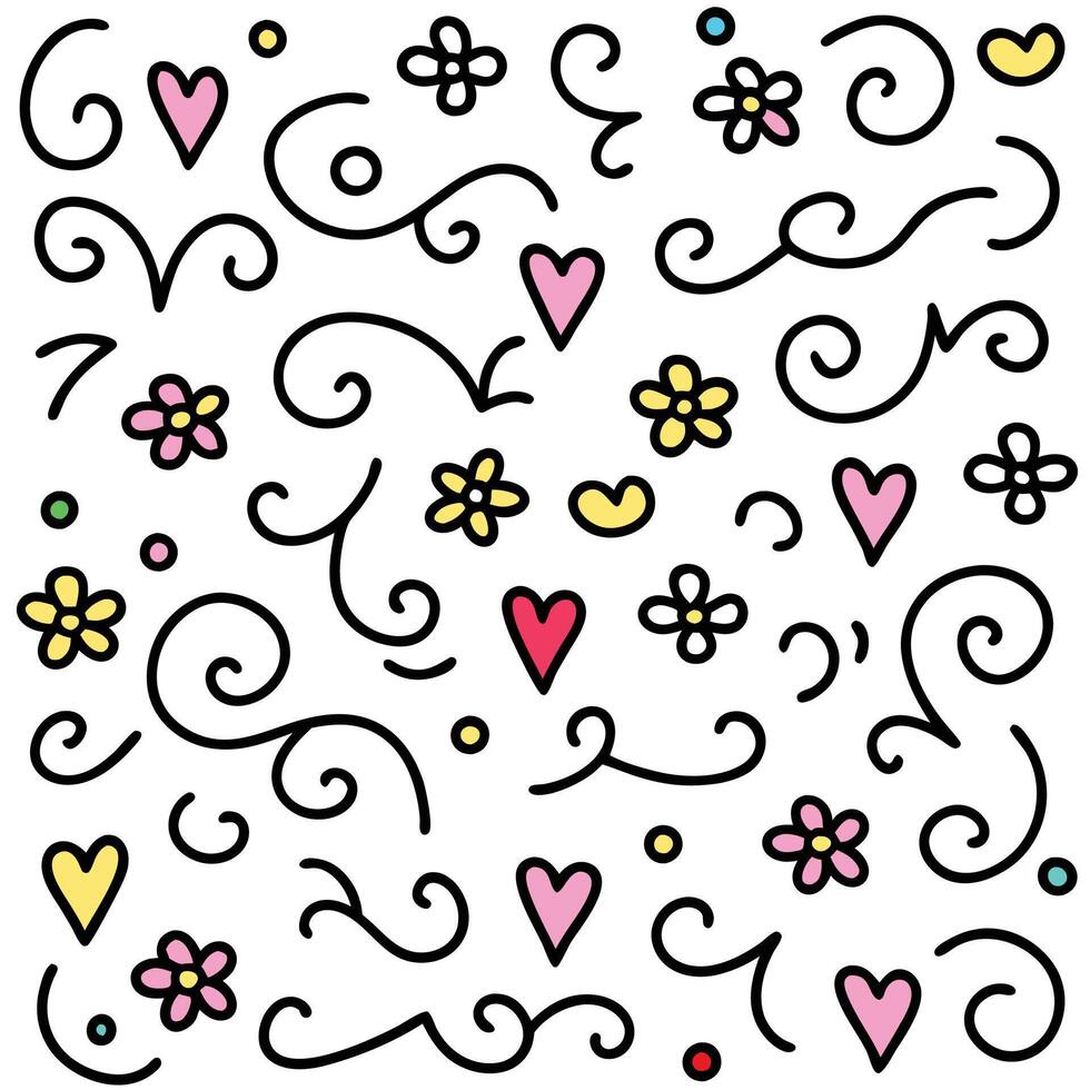 colorful pattern with hearts and flowers vector