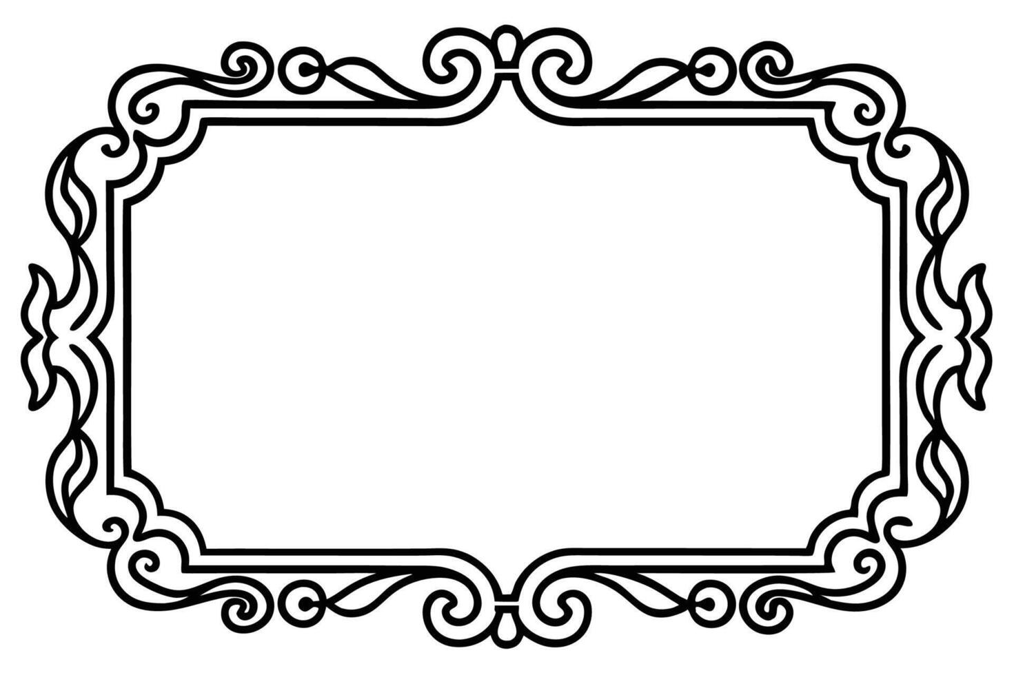 a black and white drawing frame with a scroll vector