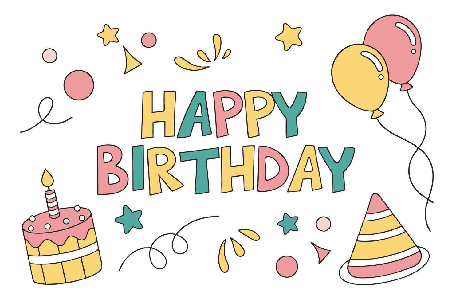 illustration happy birthday card with balloons and confetti vector