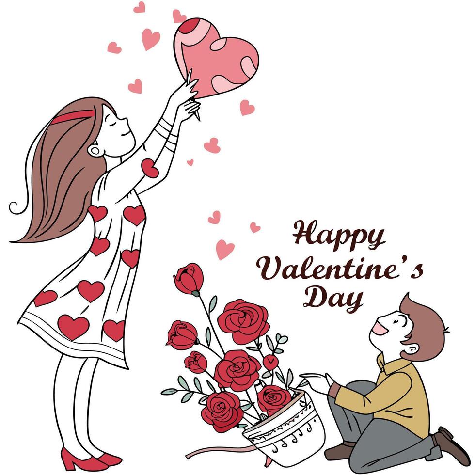 background valentine's day card with boy and girl vector