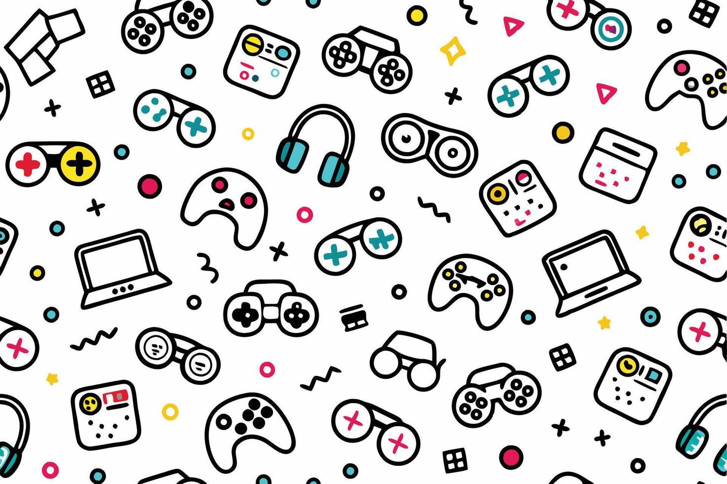 background seamless pattern with various gaming items vector