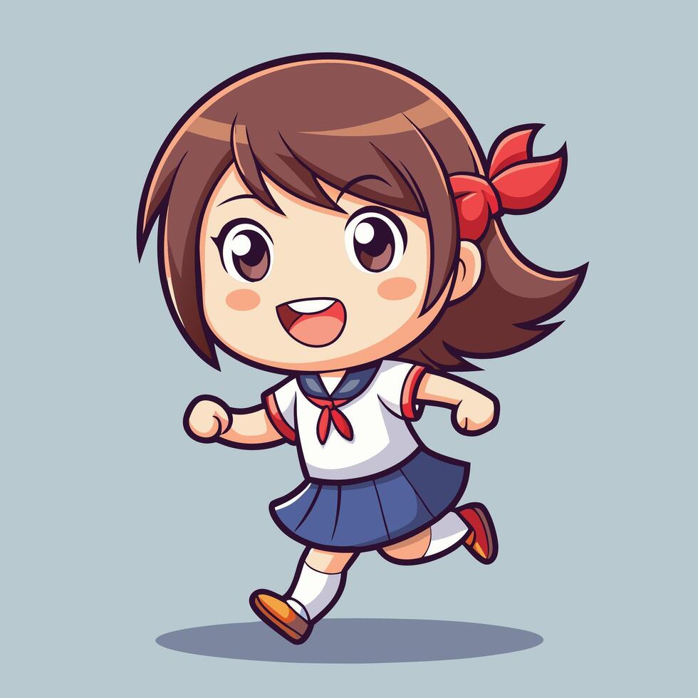 cartoon girl running in school uniform vector