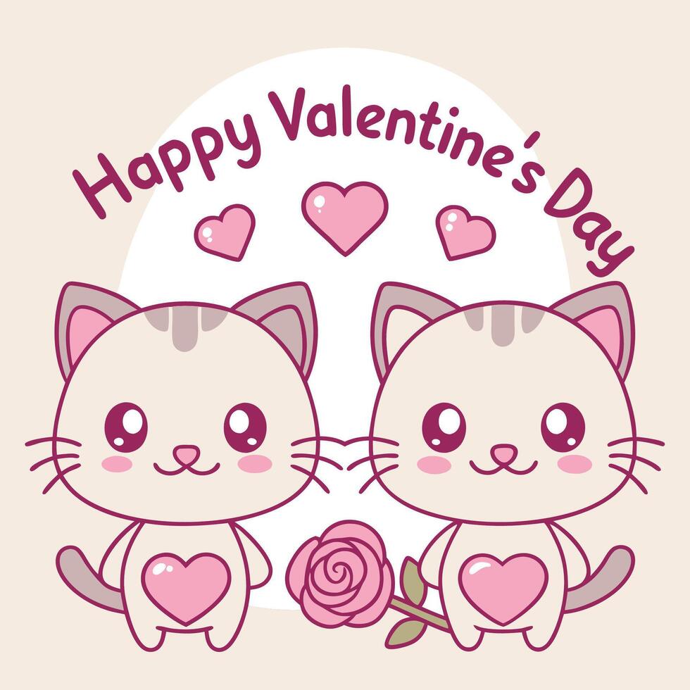 two cute cartoon cats with hearts and the words happy valentine's day vector
