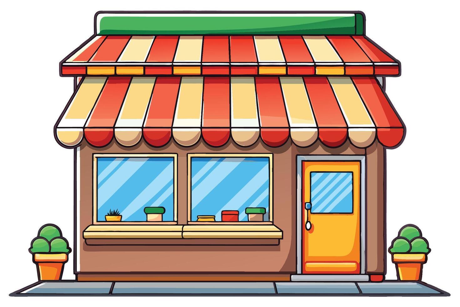 a cartoon shop front with a window and a door vector