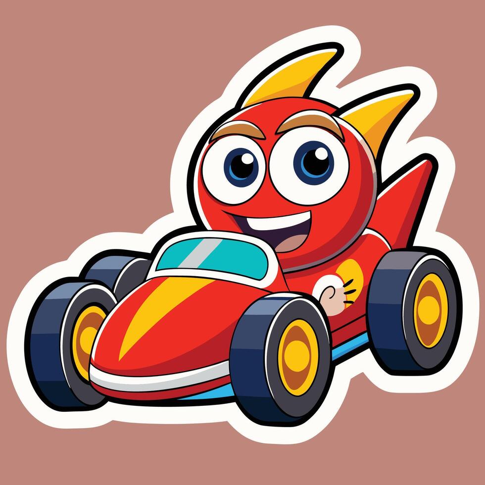 cartoon red race car sticker vector