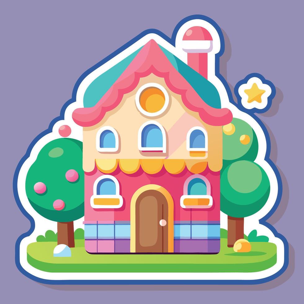 a sticker of a house with a tree and a tree vector
