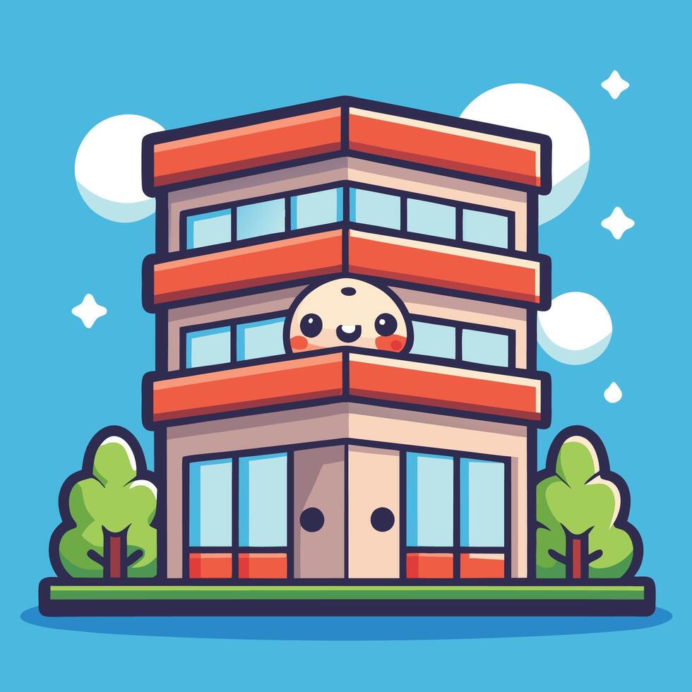 a cartoon building with a cute face on top vector