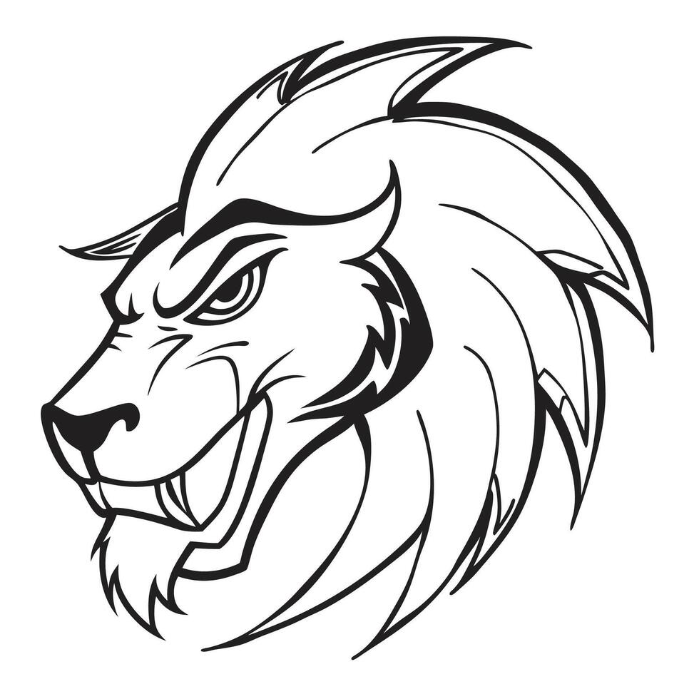 a lion head with a black and white outline vector