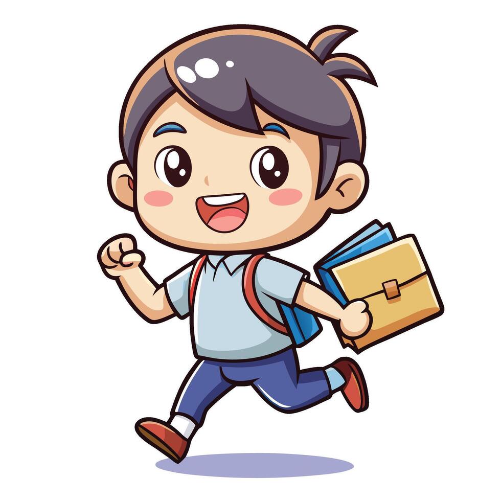 cartoon boy running with a backpack and books vector