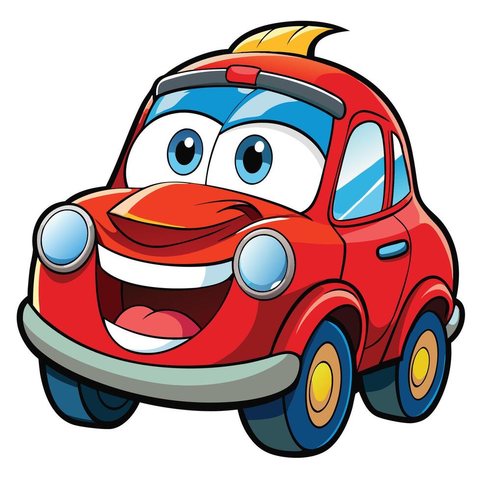 cartoon car with smiling face icon vector