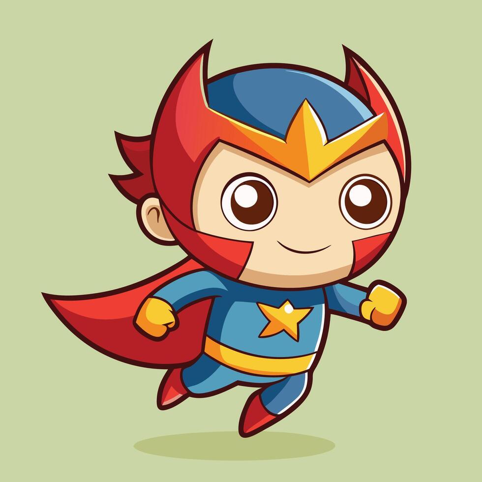 cartoon superhero running with red cape and blue shirt vector
