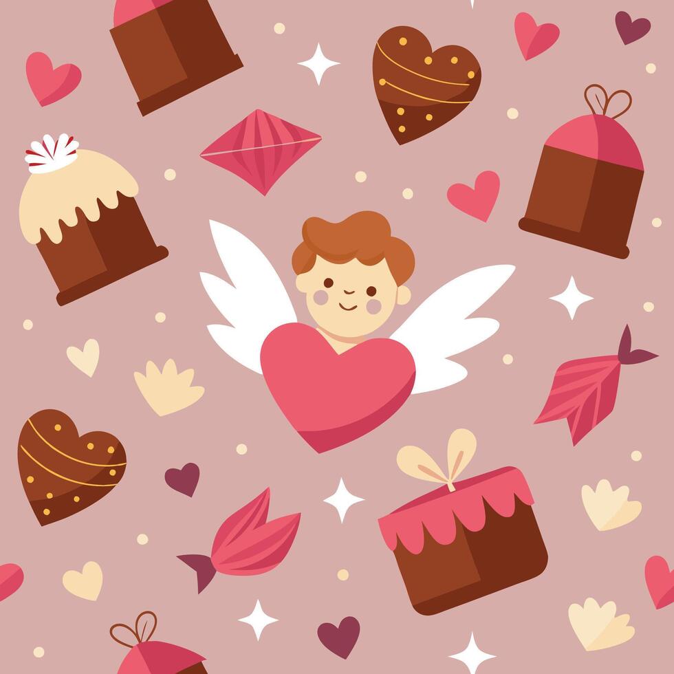 valentine's day seamless pattern with cupid and heart vector
