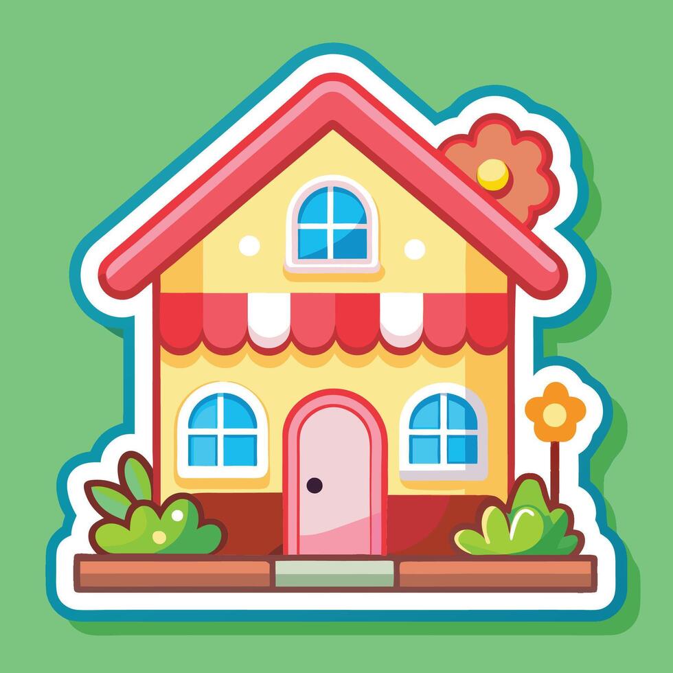 a cartoon house with a flower on the front vector