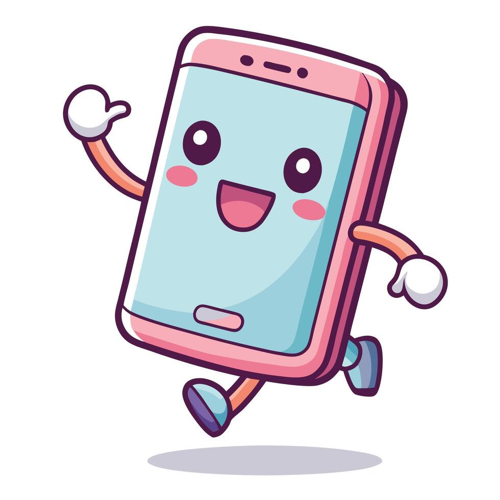 a cartoon phone running with arms outstretched vector
