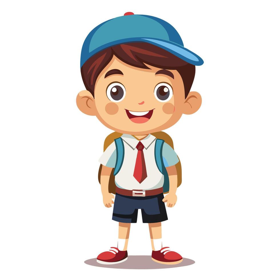 a cartoon boy wearing a school uniform and backpack vector